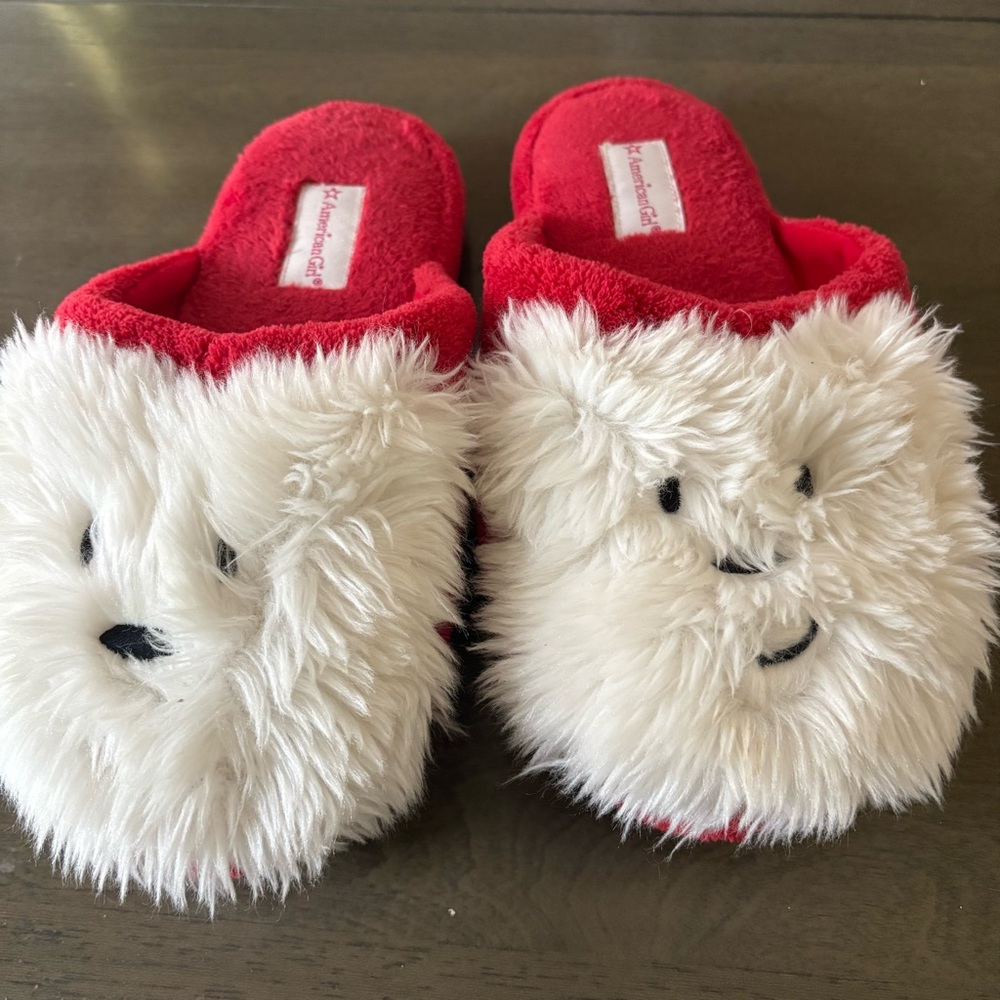 American Girl Coconut Pajamas Red Dog Face Fluffy Slippers.